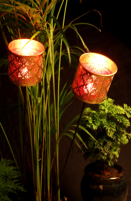 Gandhara Votive with Garden Stick and Red Tea Light holder - Set of 2