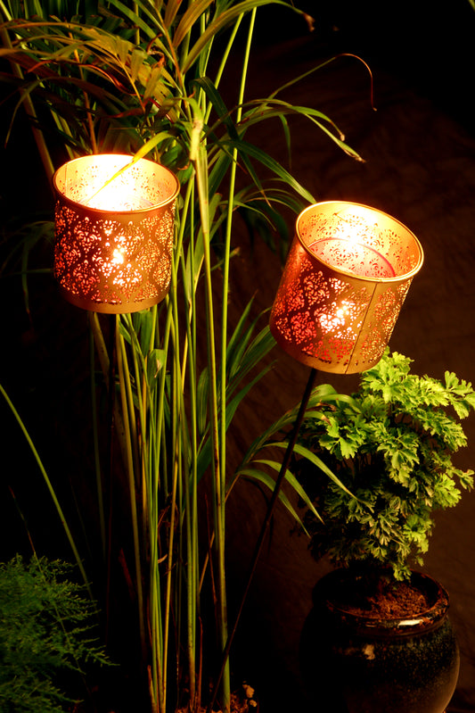 Gandhara Votive with Garden Stick and Pink Tea Light holder - Set of 2