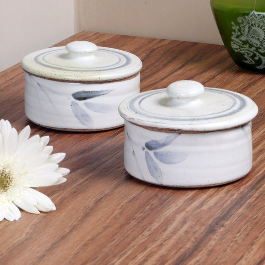 Studio Pottery White & Blue Trinket Box - Set of 2