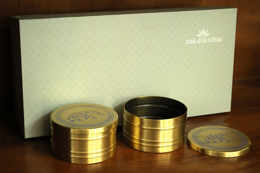 Brass Elephant Trinket Box Set of 2 in a Gift Box (Blue)