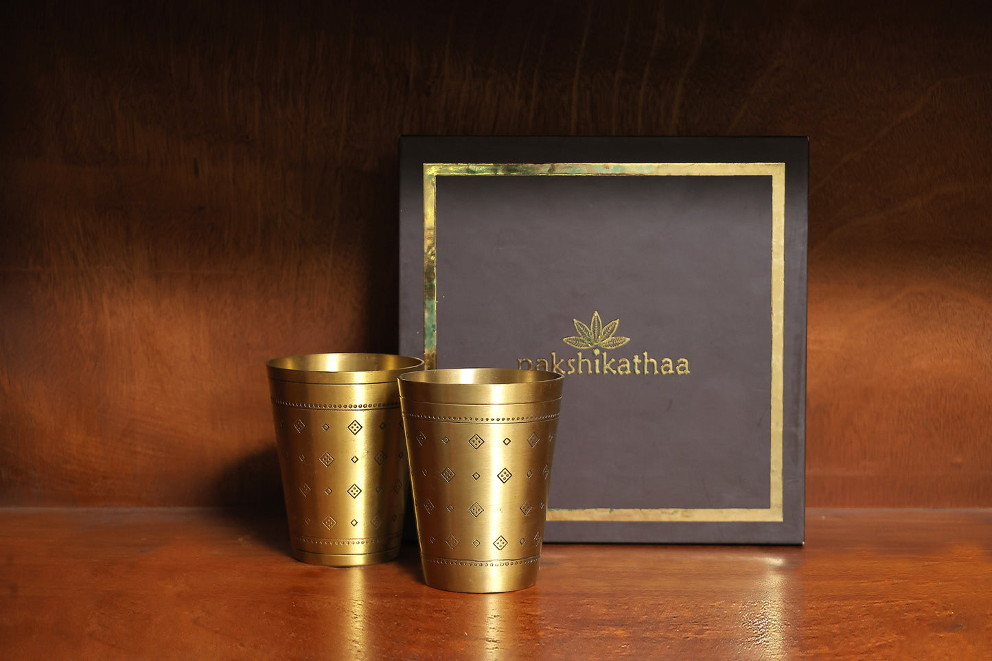 Rajkot Kansa Glass with Gift box - Set of 2 (Gold)