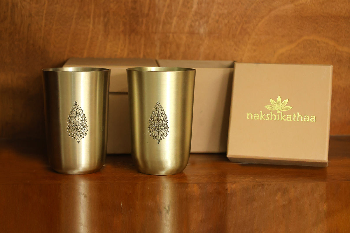 Chinar Kansa Glass - Set of 2 in a Gift Box (Gold)