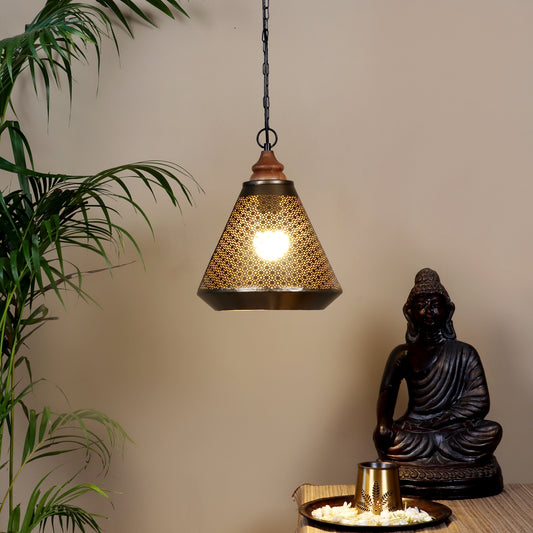 Mysore Hanging Lamp with a Wooden Canopy