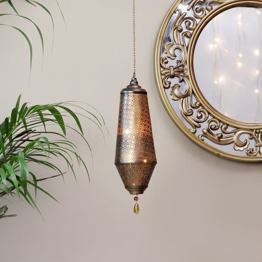 Mysore Hanging Tea Light Holder with 3 candles (Gold & Antique)