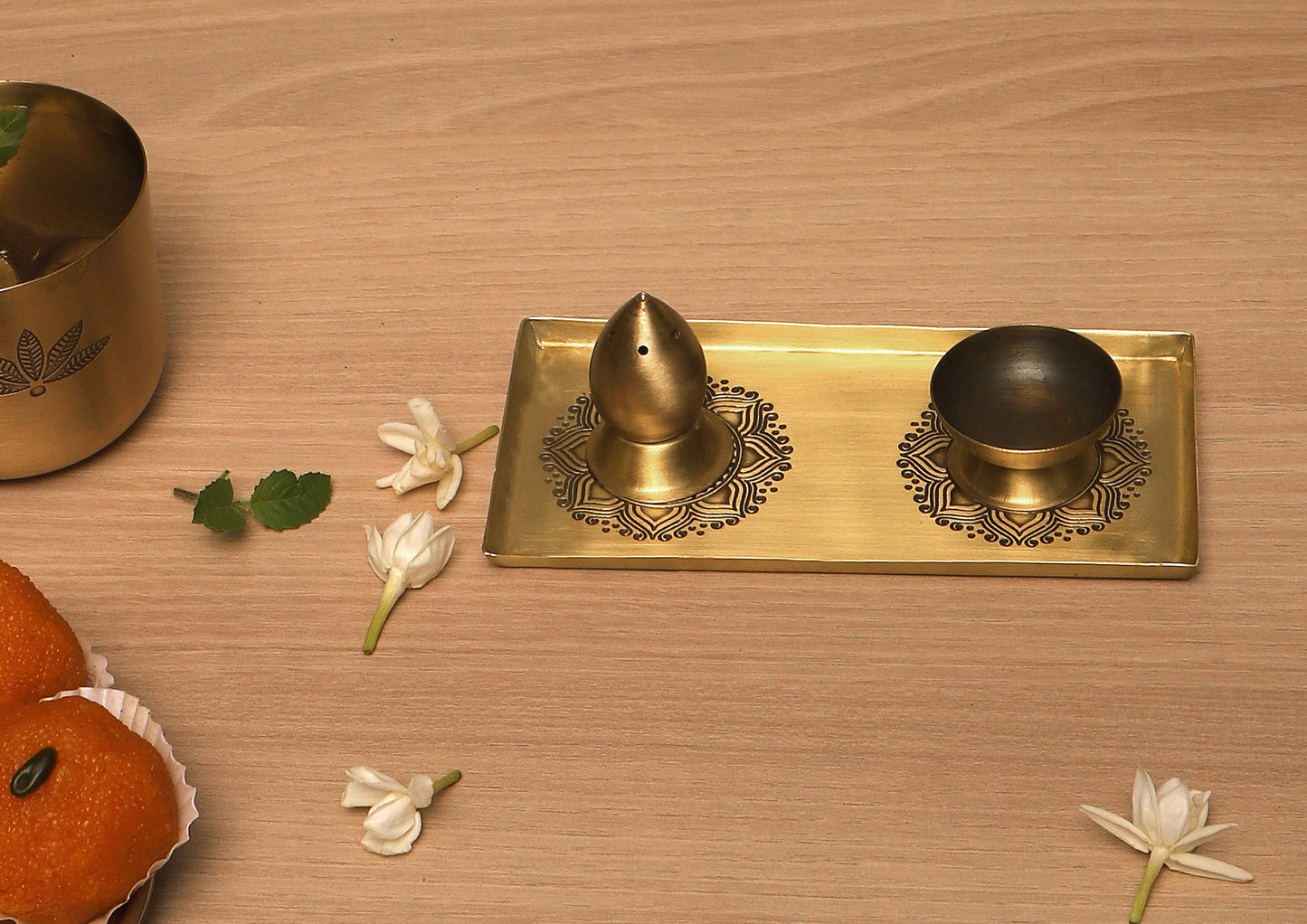 Alpana Brass Incense Gift Set (Gold & Antique)