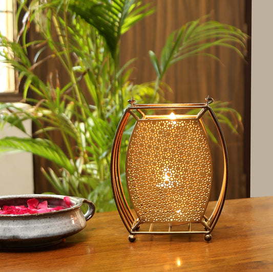 Mysore Metal Lantern Tea Light Holder (Gold)
