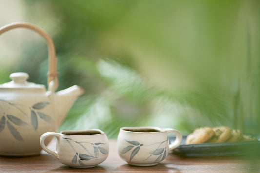 Studio Pottery White and Blue Cups - Set of 2