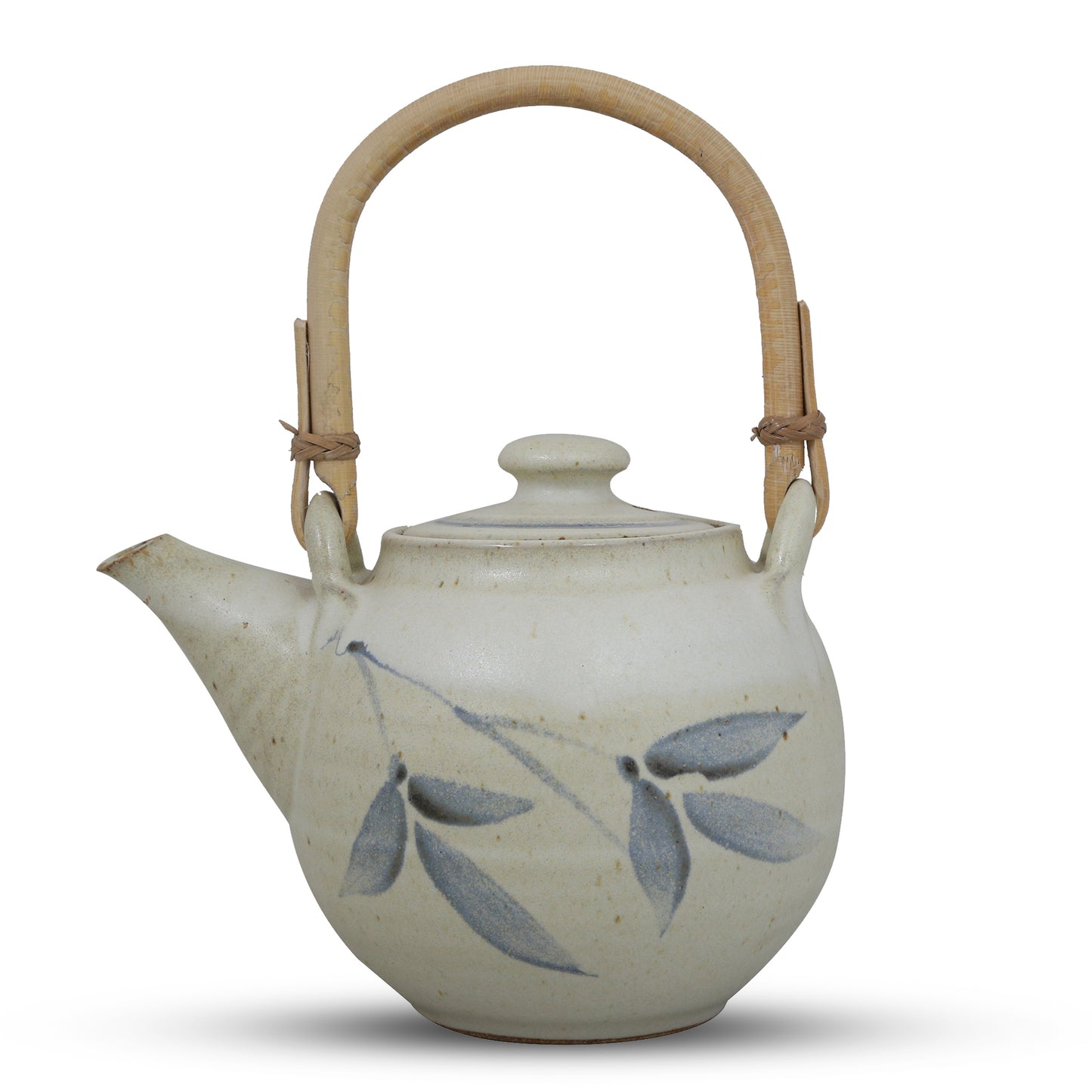 Studio Pottery Teapot with Cane Handle (White & Blue)
