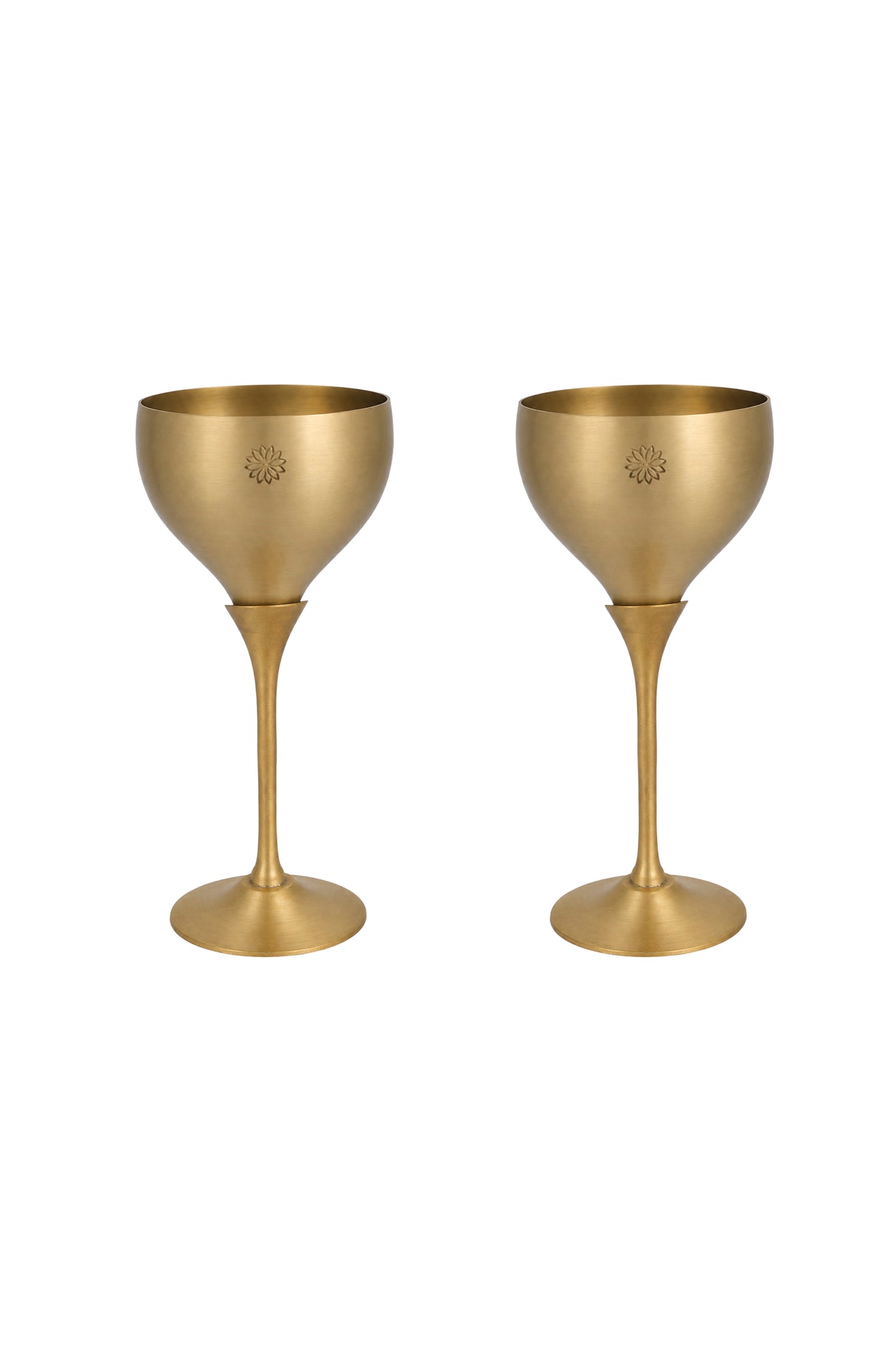 Marigold Brass Casted Wine Glass in a Gift box - Set of 2 (Gold)