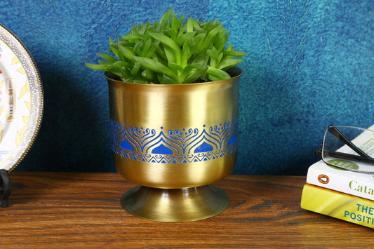 Utsav Brass Planter (Blue)