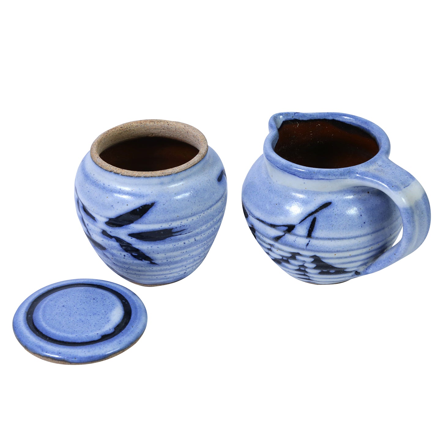 Studio Pottery Sugar Pot and Milk Jug Set (Blue)